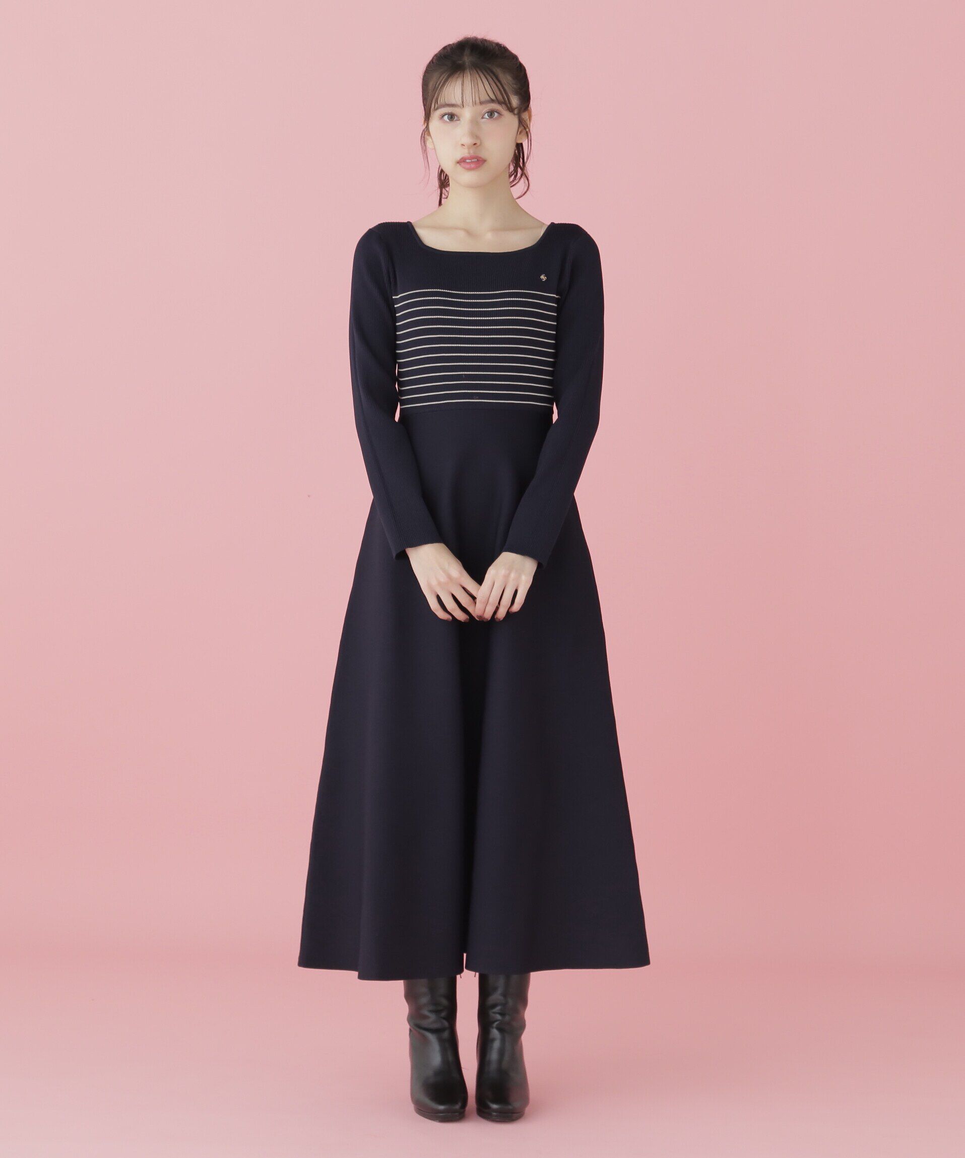  「長袖ソウバリフレアニットワンピース」|ワンピース|