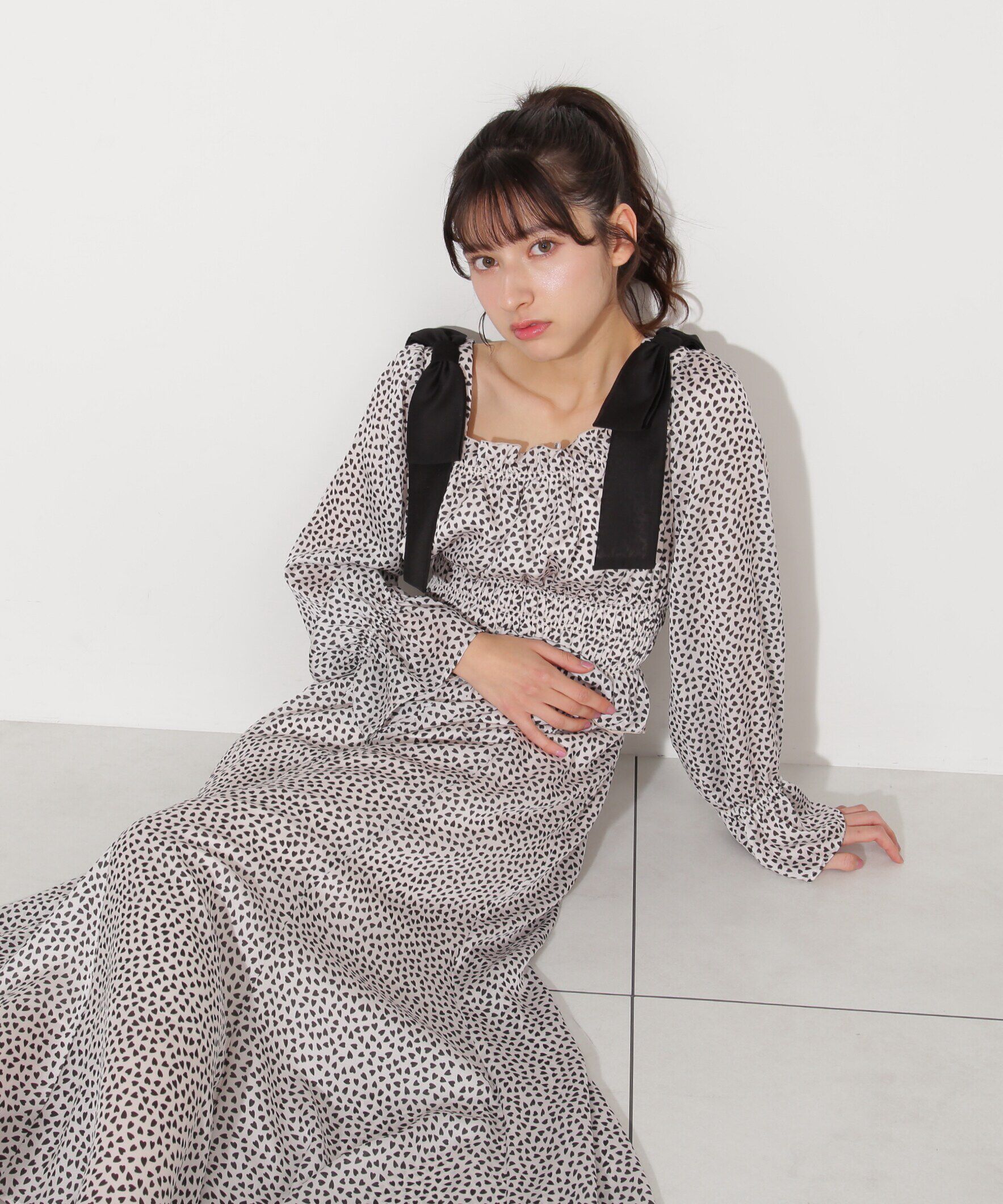  「ハートプリントシャーリングワンピース」|ワンピース|