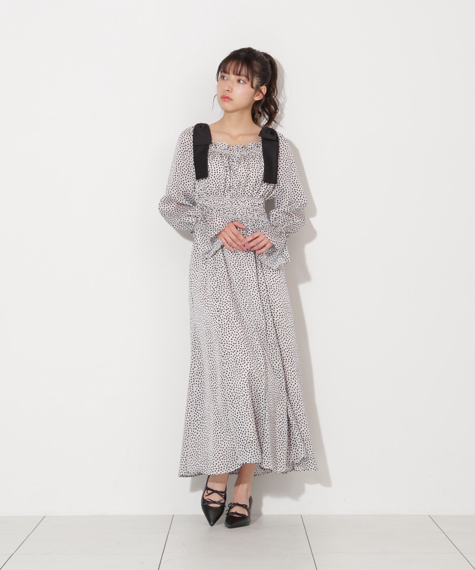  「ハートプリントシャーリングワンピース」|ワンピース|