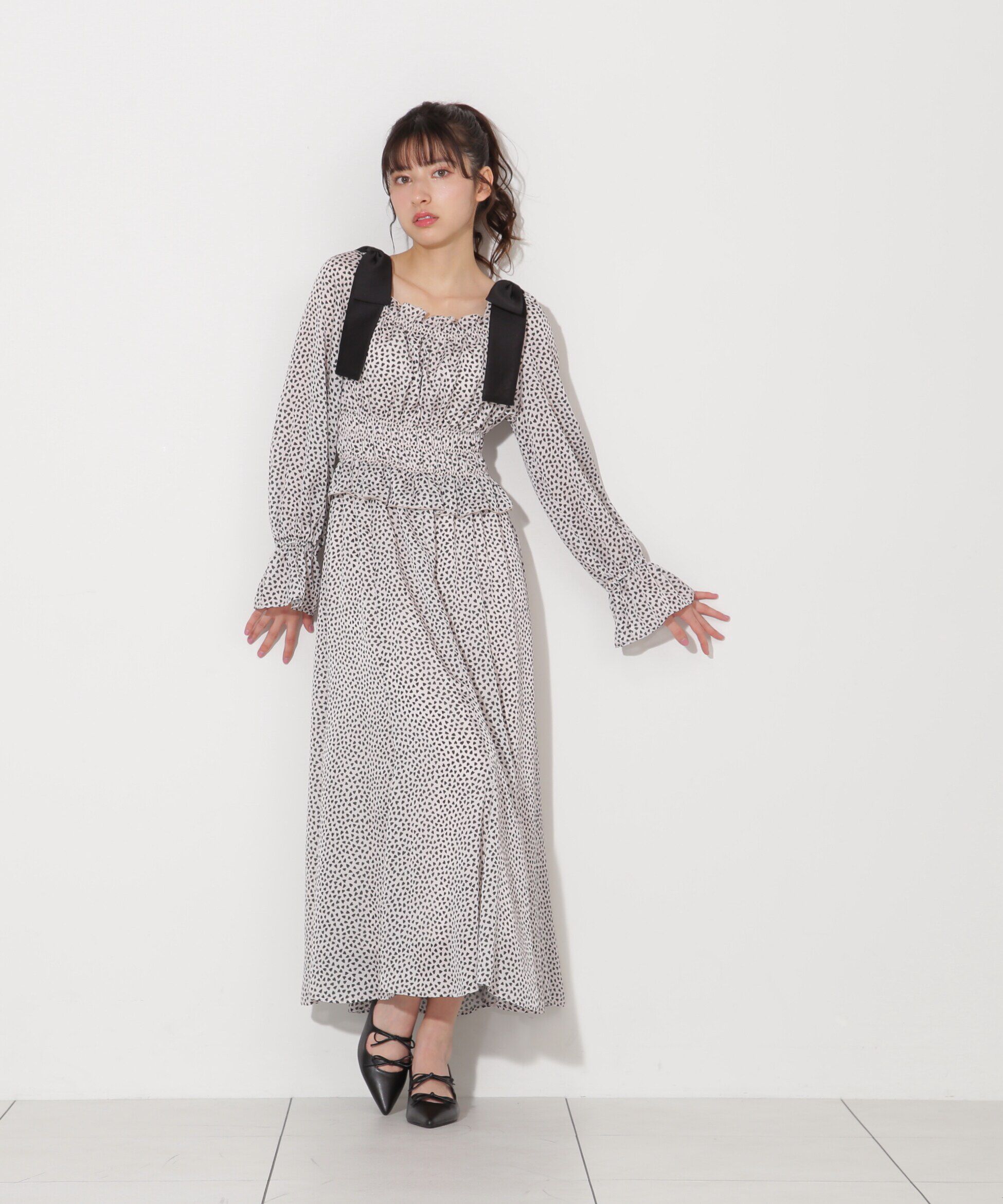  「ハートプリントシャーリングワンピース」|ワンピース|