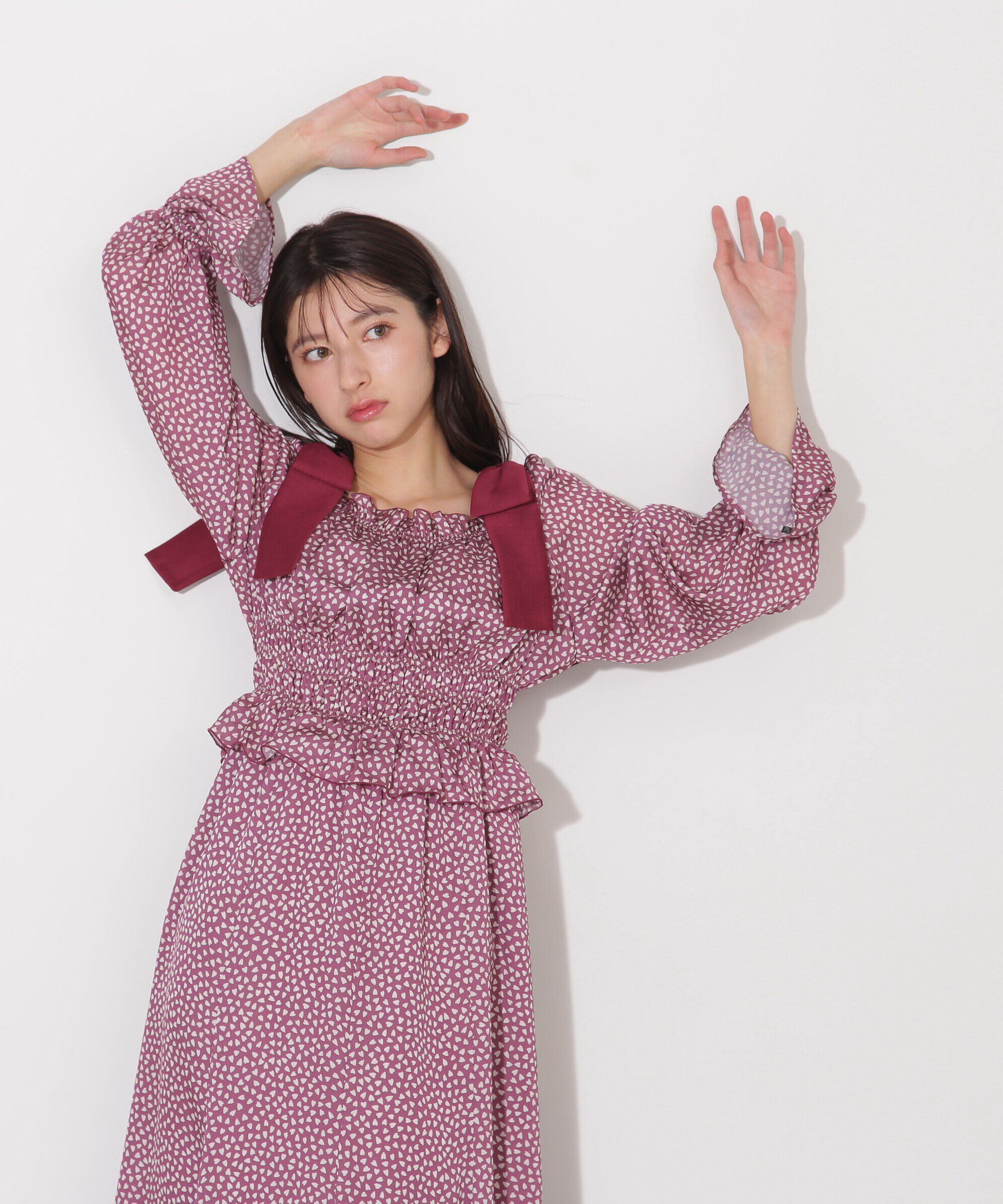  「ハートプリントシャーリングワンピース」|ワンピース|