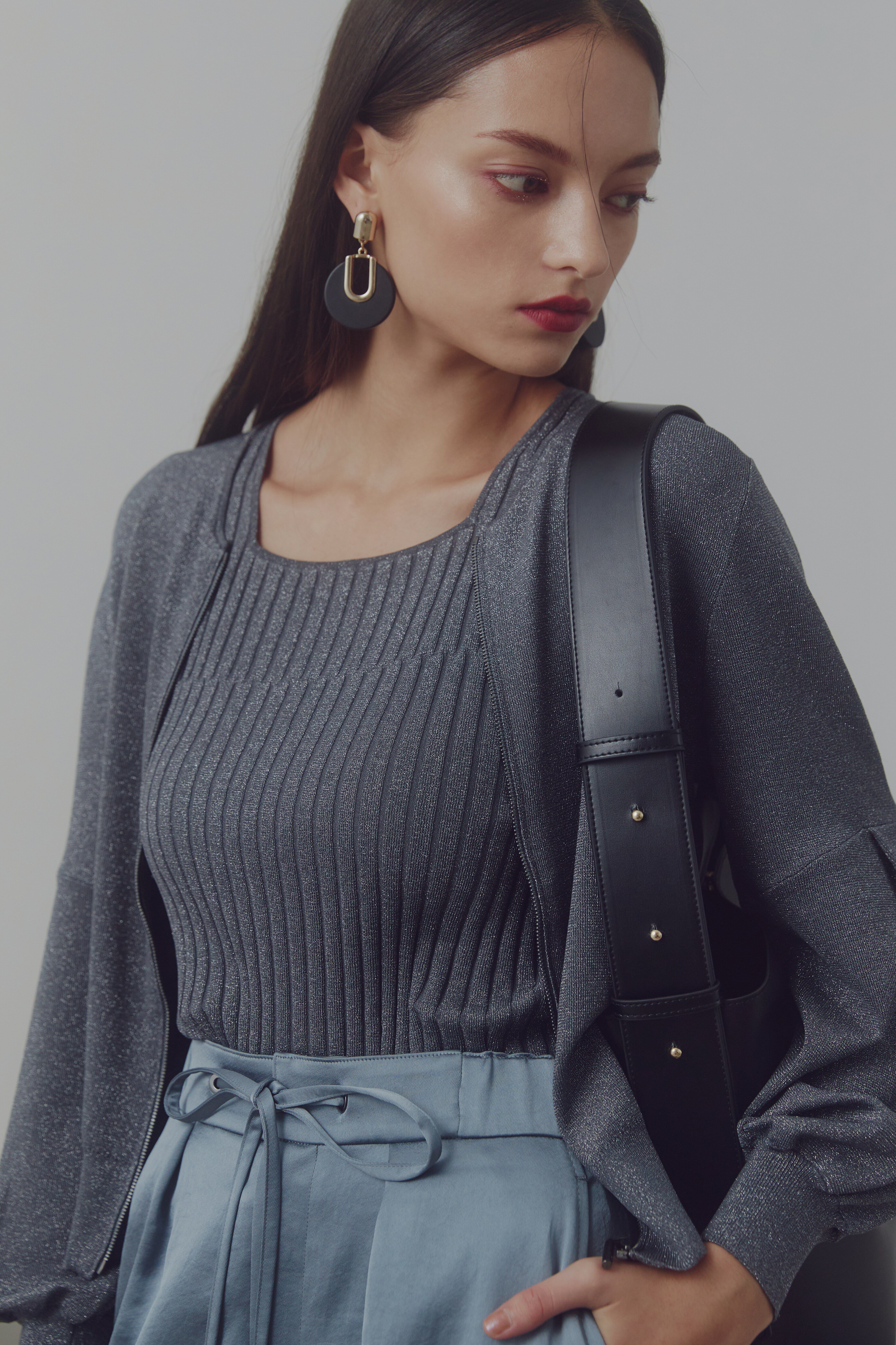  「◆ジップアップラメニットブルゾン」|その他|グレー