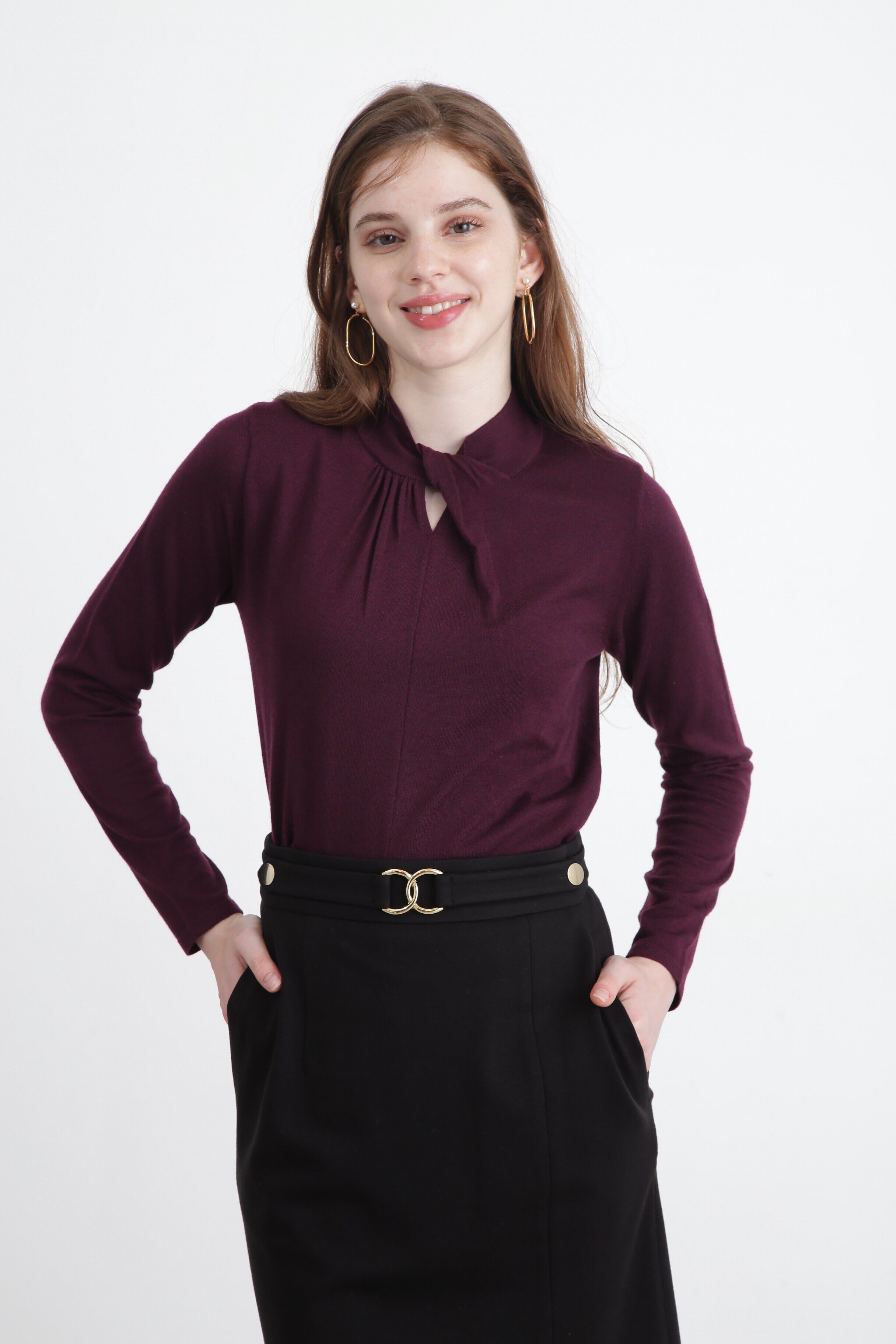  「◆タックネックニットプルオーバー」|ニット・セーター|