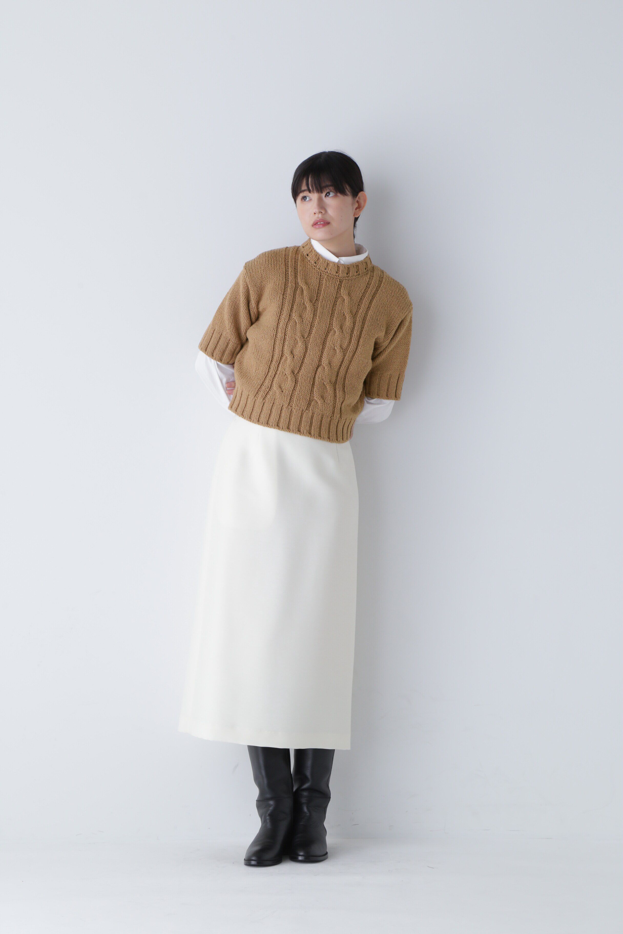  「◆ハーフスリーブ　ブークレニットプルオーバー」|ニット・セーター|