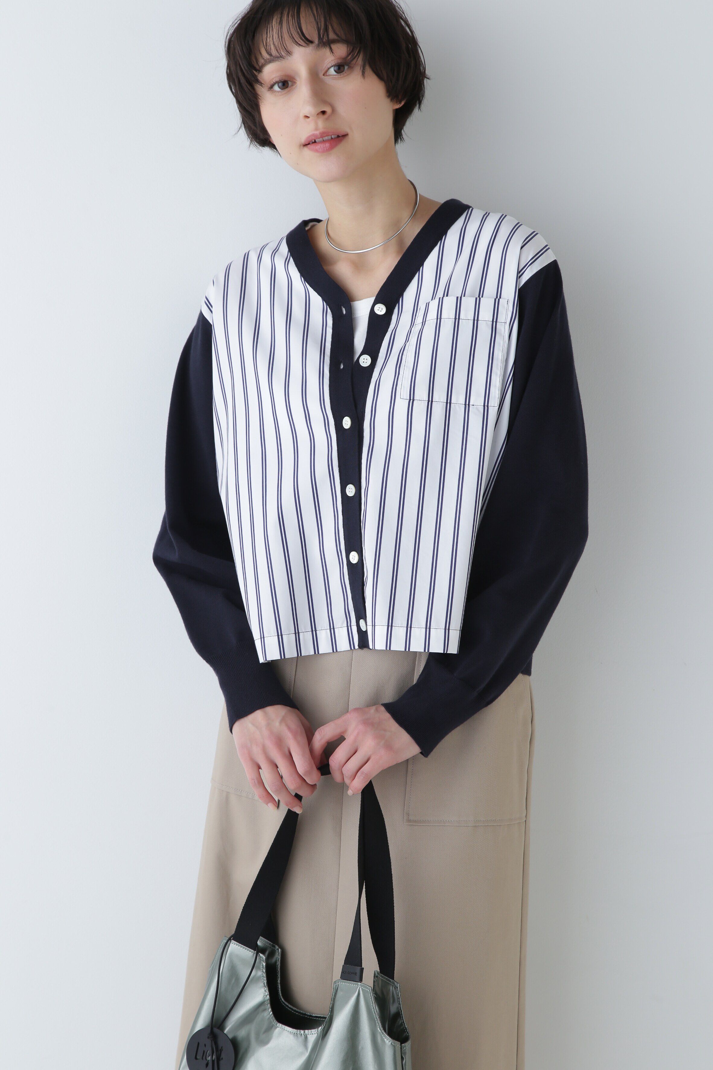  「◆布帛コンビニットカーディガン」|ニット・セーター|ダークネイビ