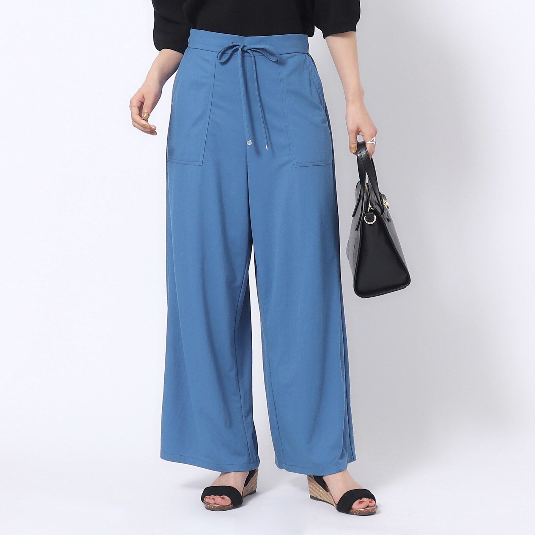 SHOO･LA･RUE「【M-LL/選べる着丈】イージーベイカー ワイドパンツ」|その他|ブルー(092)