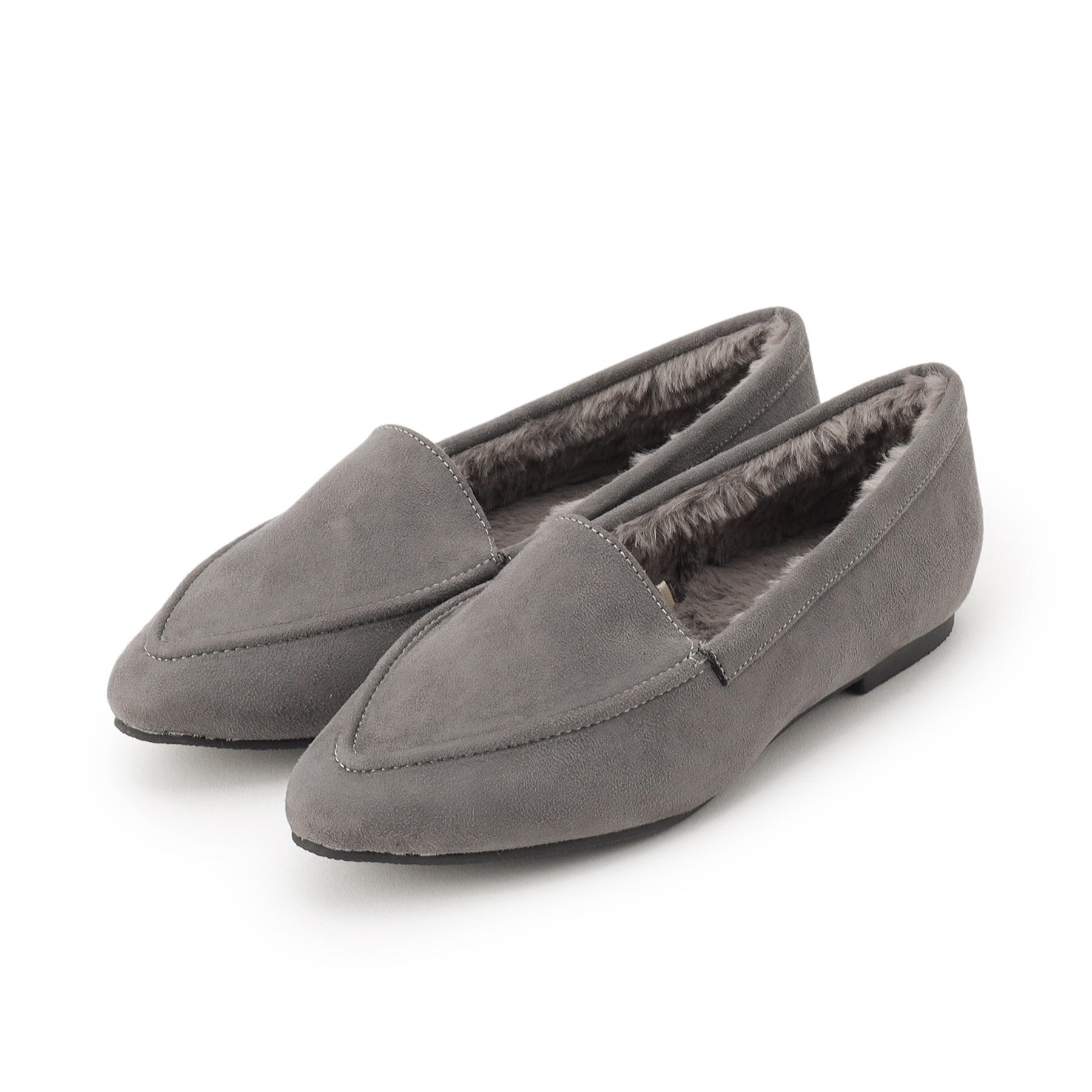 SHOO･LA･RUE「【22.5cm～25.0cm】ぬくぬくあったか フェイクファーポインテッドパンプス」|パンプス|グレー(012)