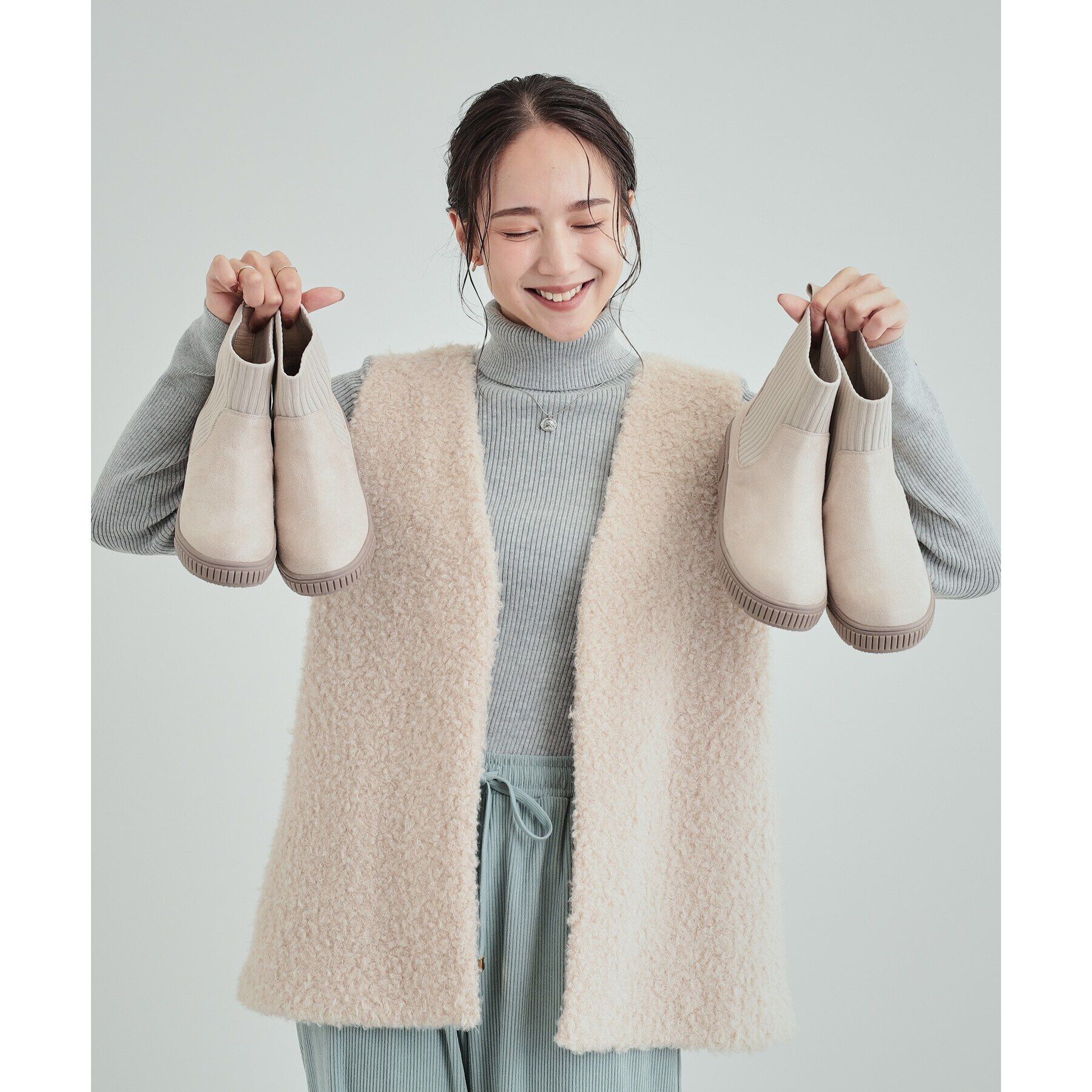 SHOO･LA･RUE「【高レビュー/撥水】すっぽりラクラク はきぐちニットブーツ」|ショートブーツ|