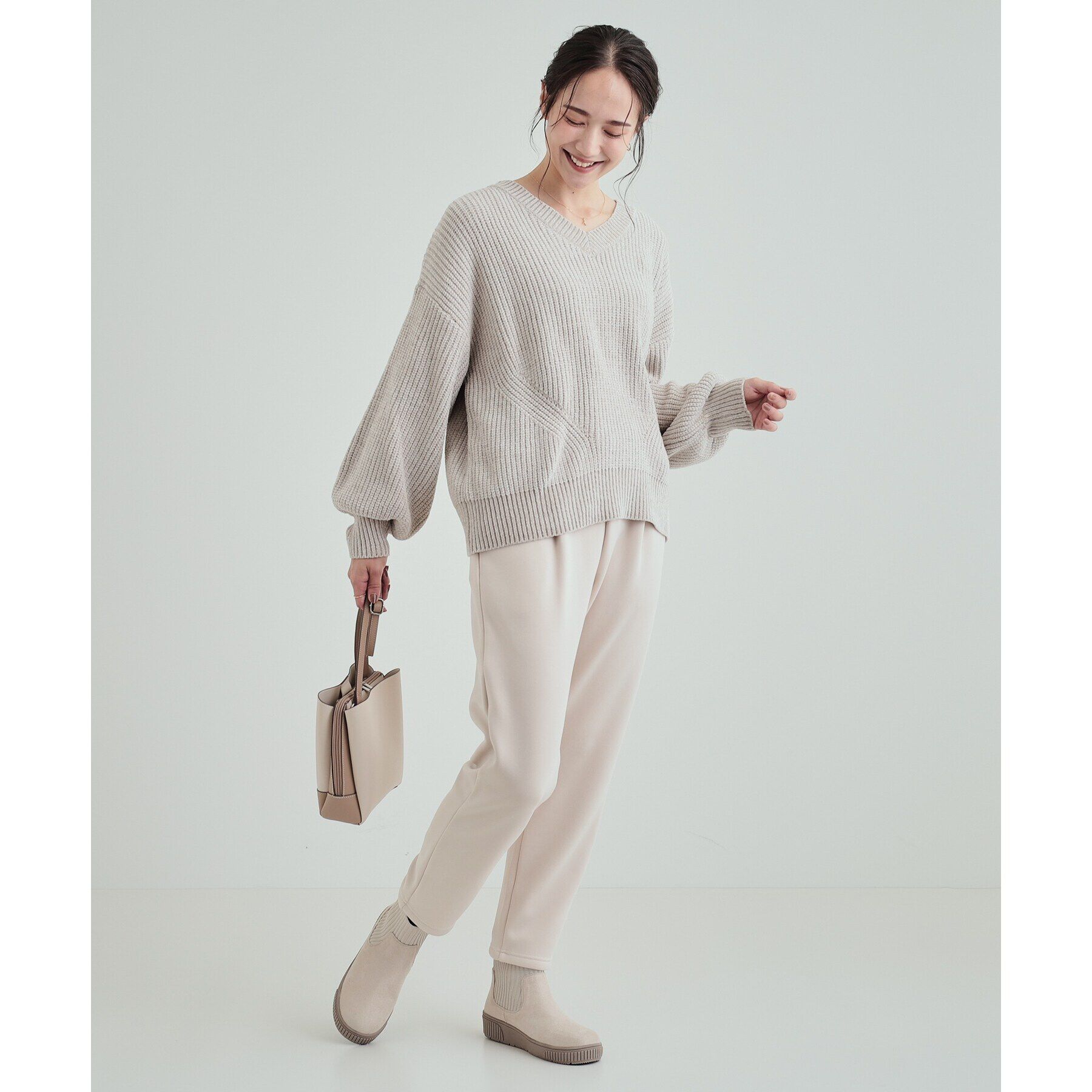 SHOO･LA･RUE「【高レビュー/撥水】すっぽりラクラク はきぐちニットブーツ」|ショートブーツ|