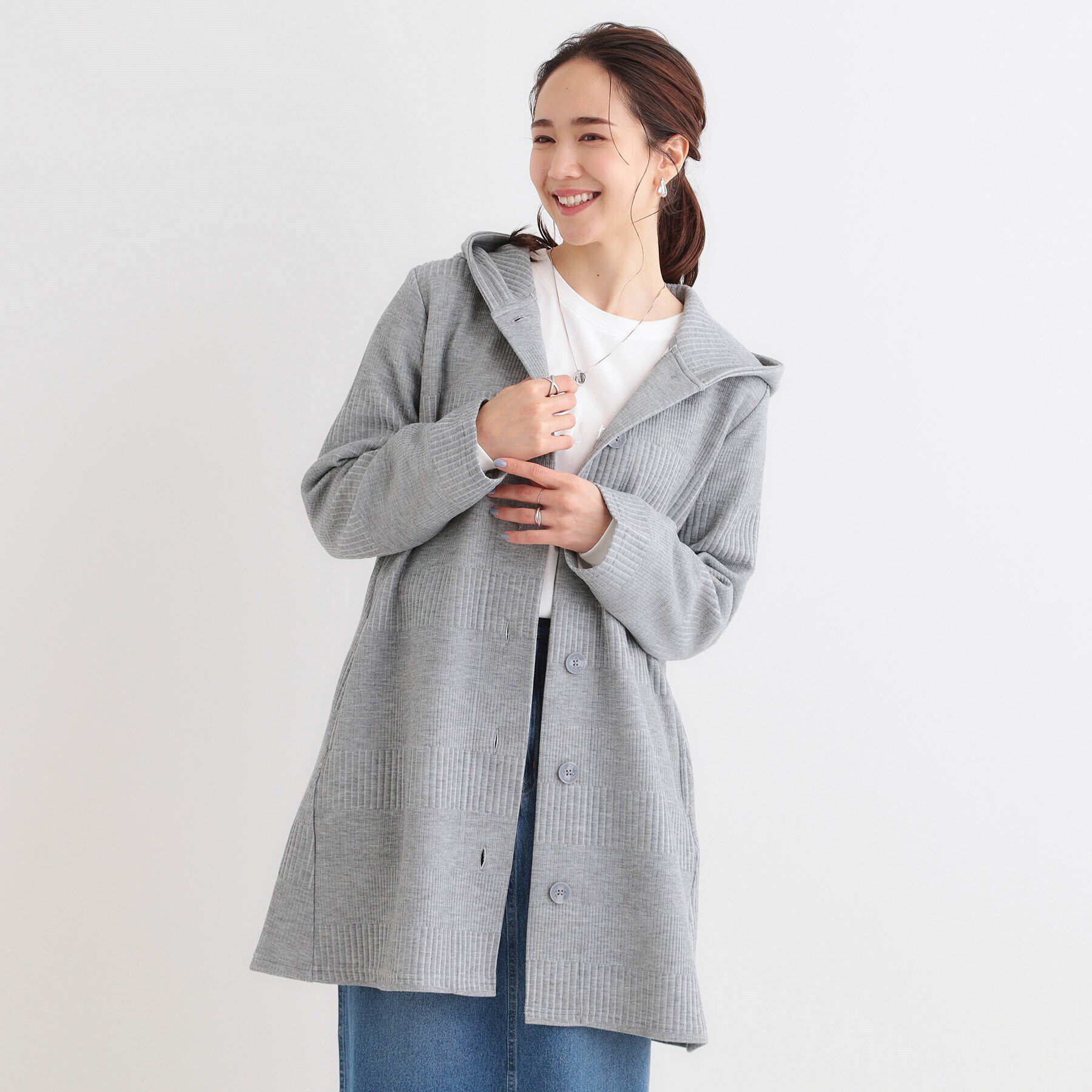 SHOO･LA･RUE「【S-LL】体型をカバーしながらスマートに魅せる ラインジャカードコーディガン」|カーディガン|