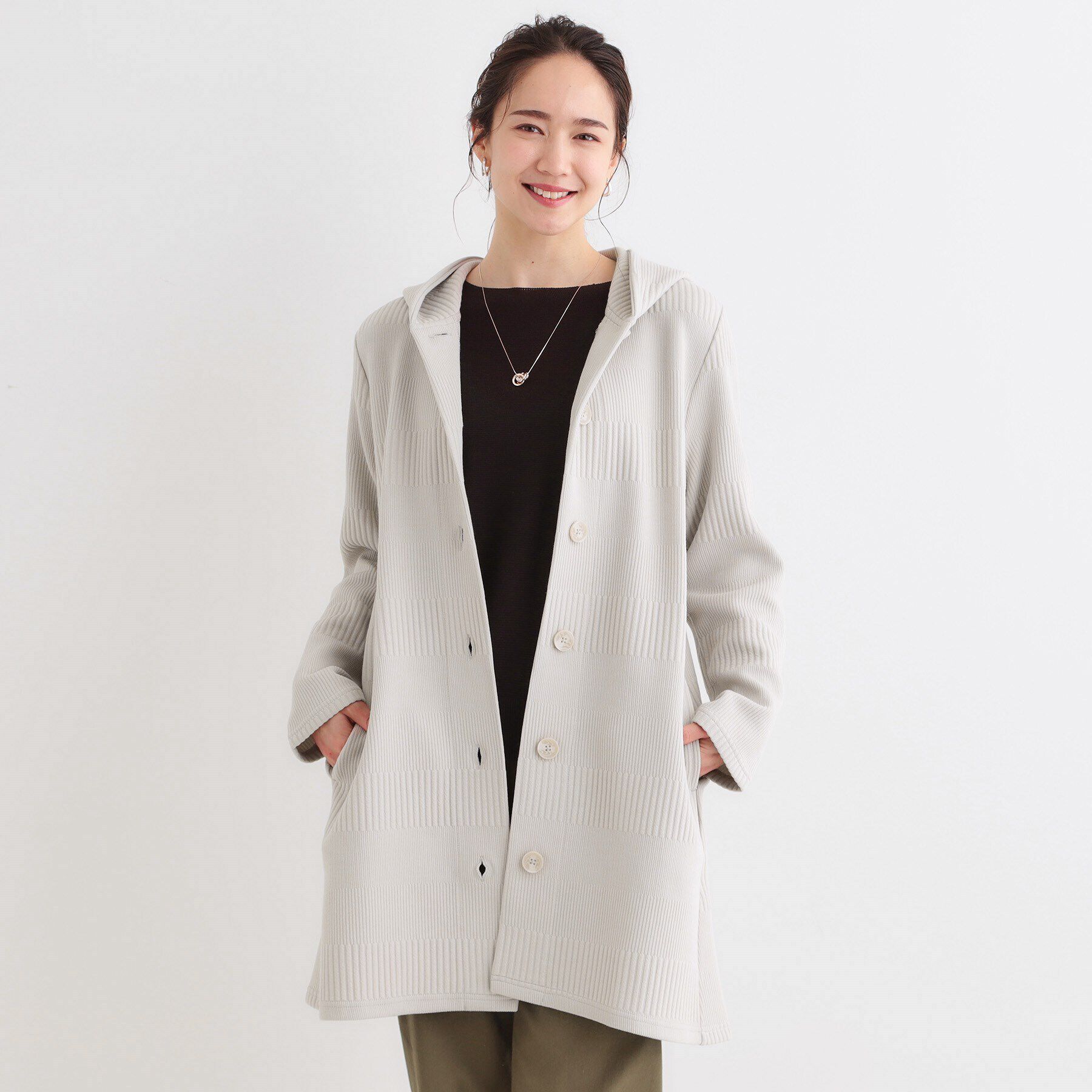 SHOO･LA･RUE「【S-LL】体型をカバーしながらスマートに魅せる ラインジャカードコーディガン」|カーディガン|