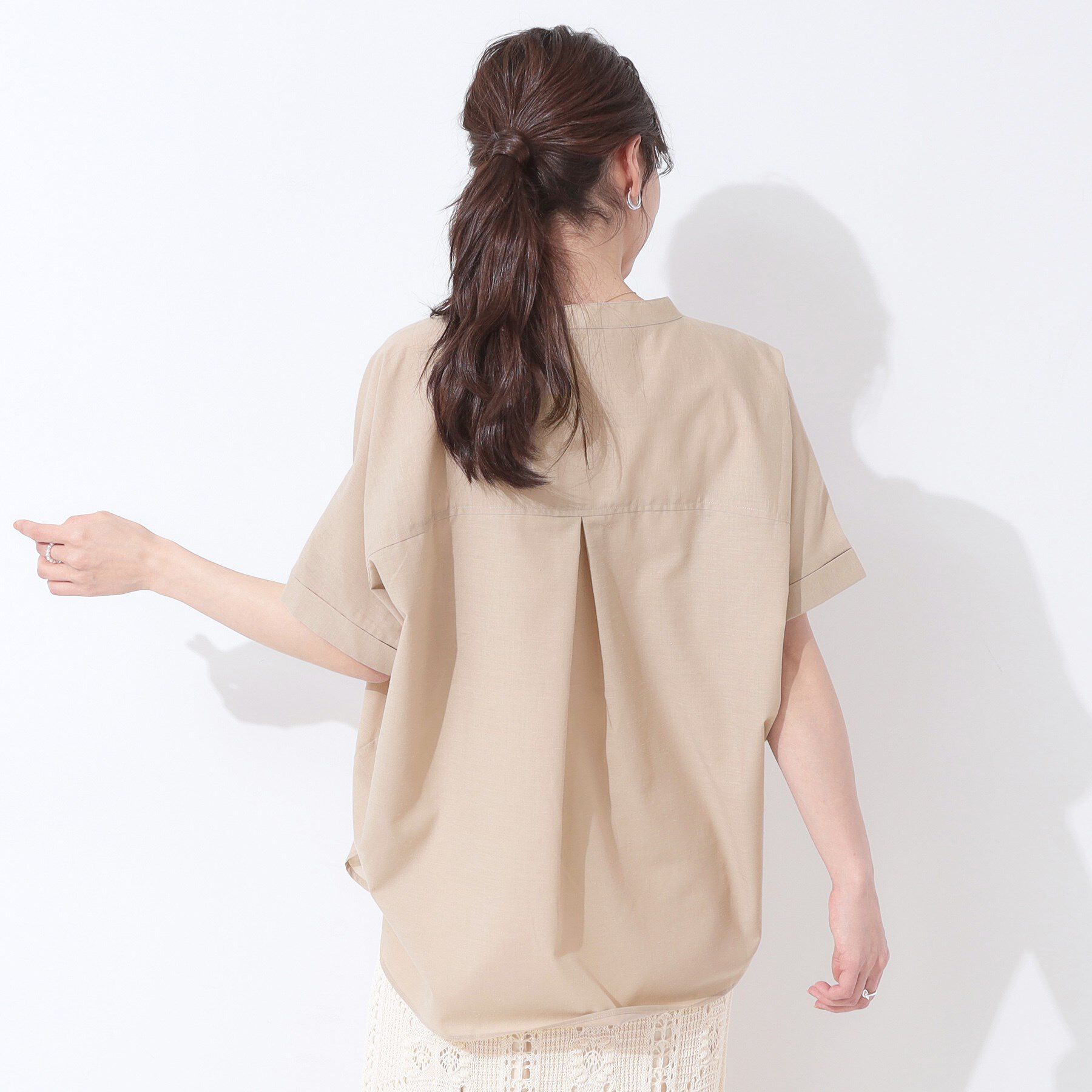 SHOO･LA･RUE「【高レビュー/洗える/UV/吸水速乾】洗濯後しわになりにくいリネンブレンドドルマンシャツ」|シャツ・ブラウス|