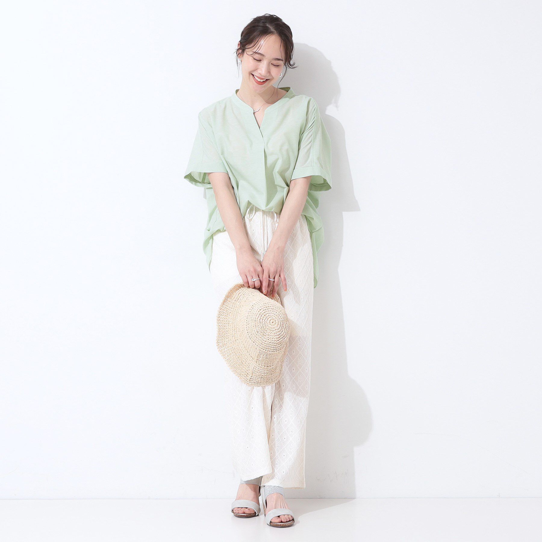 SHOO･LA･RUE「【高レビュー/洗える/UV/吸水速乾】洗濯後しわになりにくいリネンブレンドドルマンシャツ」|シャツ・ブラウス|