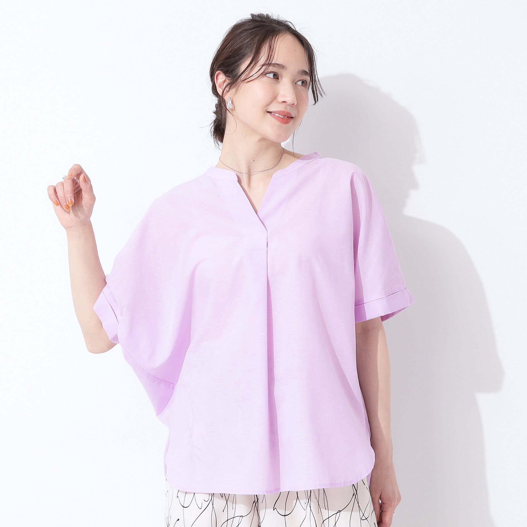 SHOO･LA･RUE「【高レビュー/洗える/UV/吸水速乾】洗濯後しわになりにくいリネンブレンドドルマンシャツ」|シャツ・ブラウス|