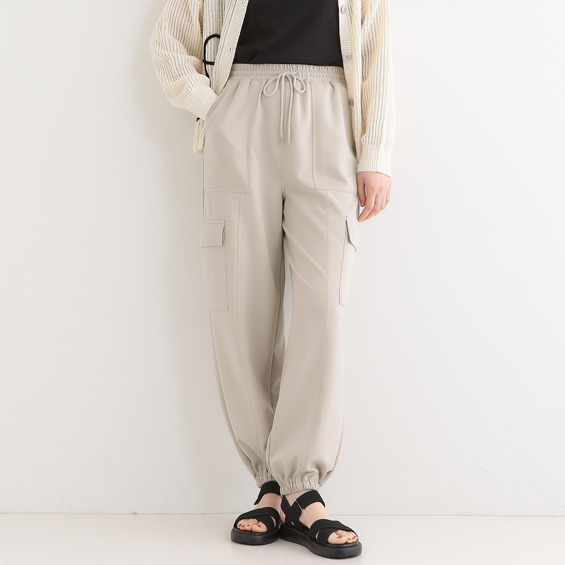 SHOO･LA･RUE「【洗える/S-LL】やわらかジョガーカーゴパンツ」|その他|グレージュ(050)