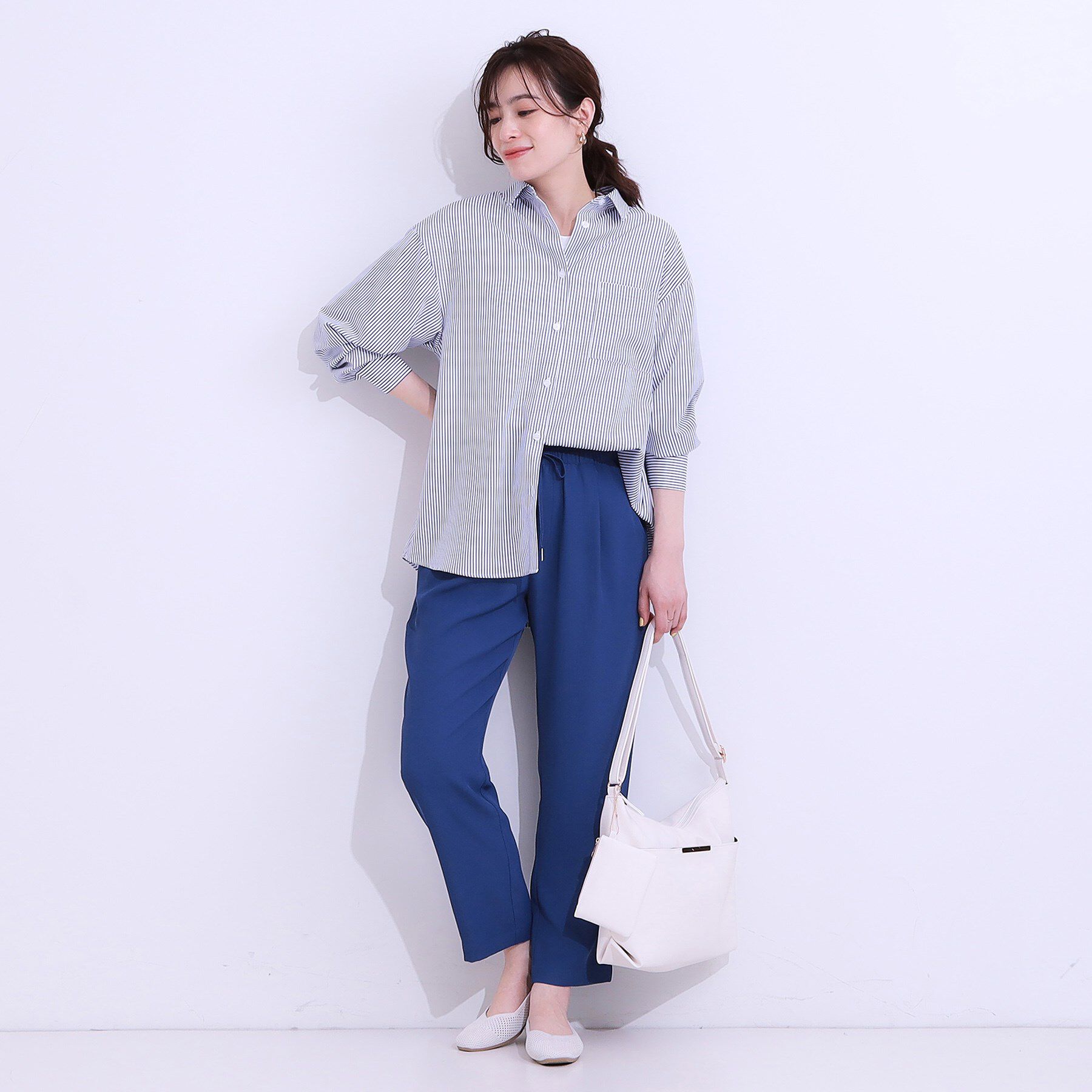 SHOO･LA･RUE「【ひんやり/UV/吸水速乾/洗濯後しわになりにくい】ラッシュガードにもなる ストライプ前開きシャツ」|シャツ・ブラウス|