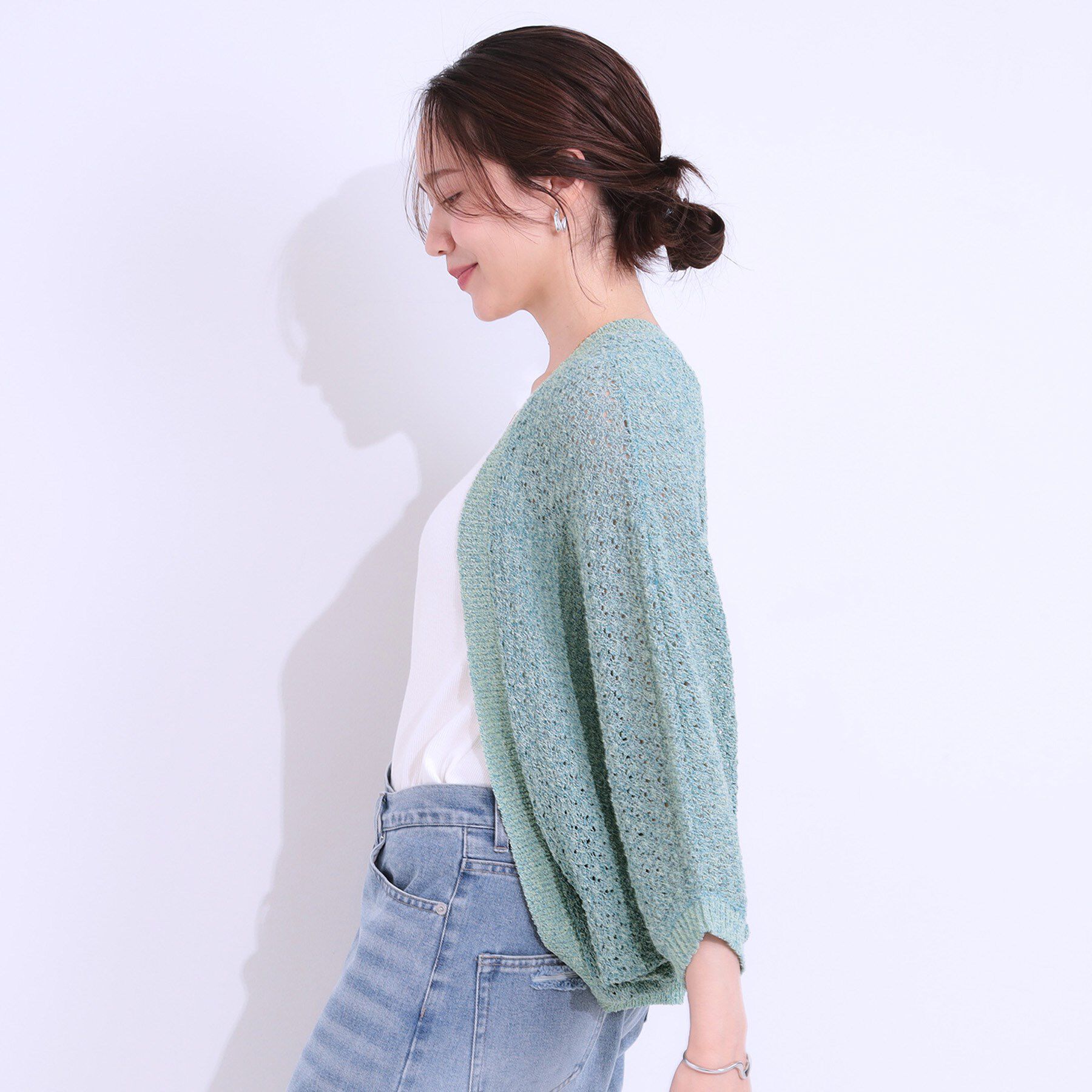 SHOO･LA･RUE「リネンライク 透かし編みボレロカーディガン」|カーディガン|