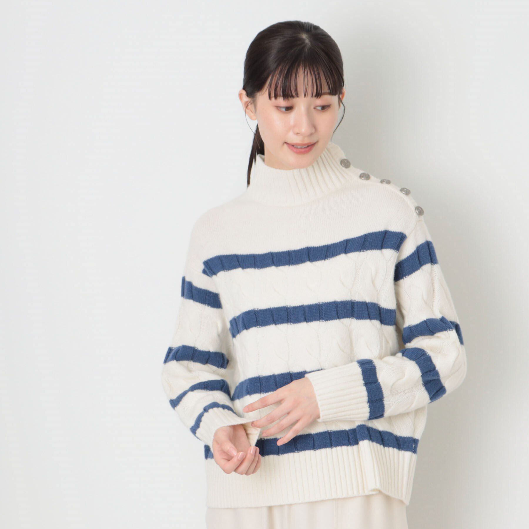 Dessin「【ハミルトンラムズウール・洗える】ケーブルボーダーニット（XS～L）」|ニット・セーター|