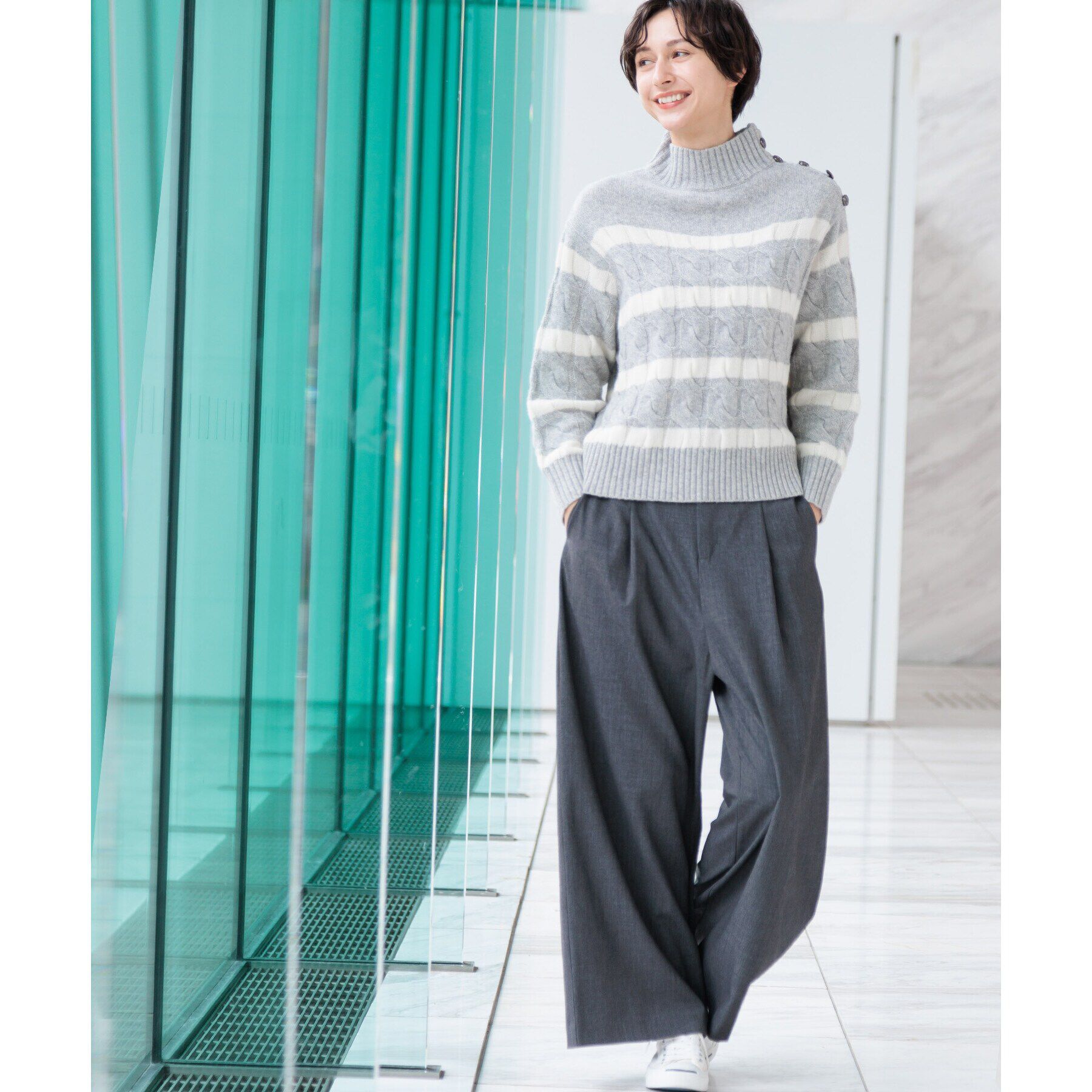 Dessin「【ハミルトンラムズウール・洗える】ケーブルボーダーニット（XS～L）」|ニット・セーター|