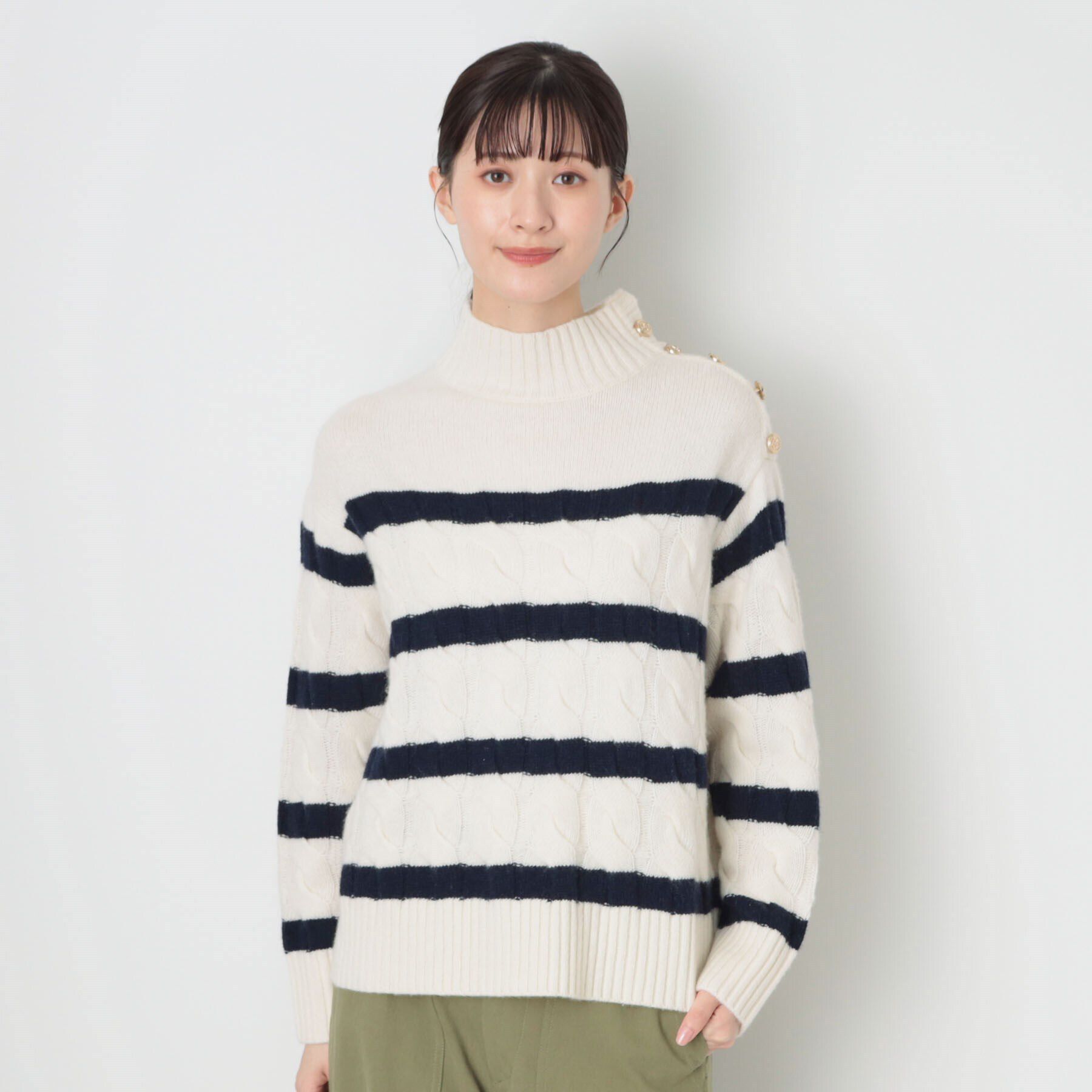 Dessin「【ハミルトンラムズウール・洗える】ケーブルボーダーニット（XS～L）」|ニット・セーター|