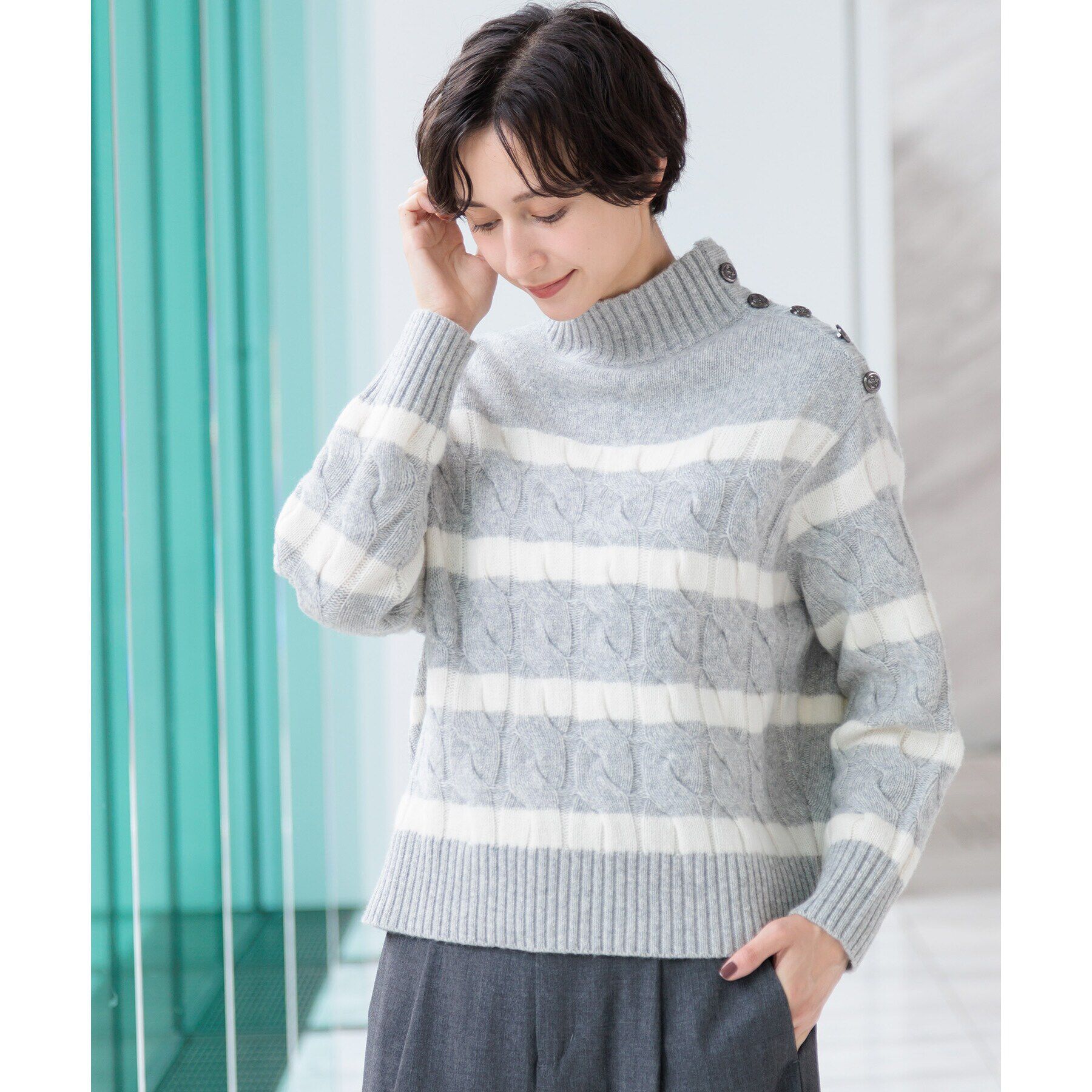 Dessin「【ハミルトンラムズウール・洗える】ケーブルボーダーニット（XS～L）」|ニット・セーター|