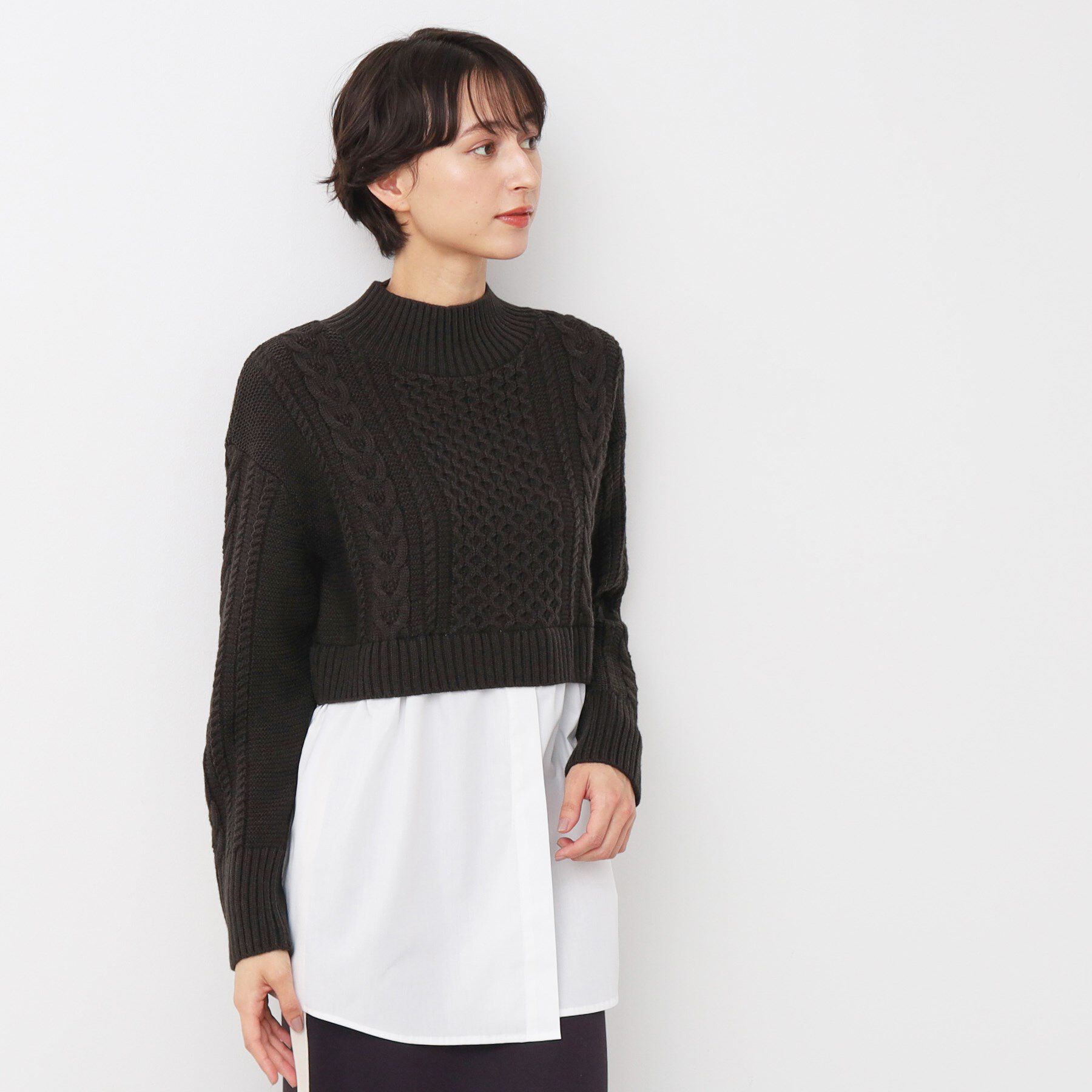 Dessin「【洗える】シャツ付きレイヤードケーブルニット」|ニット・セーター|