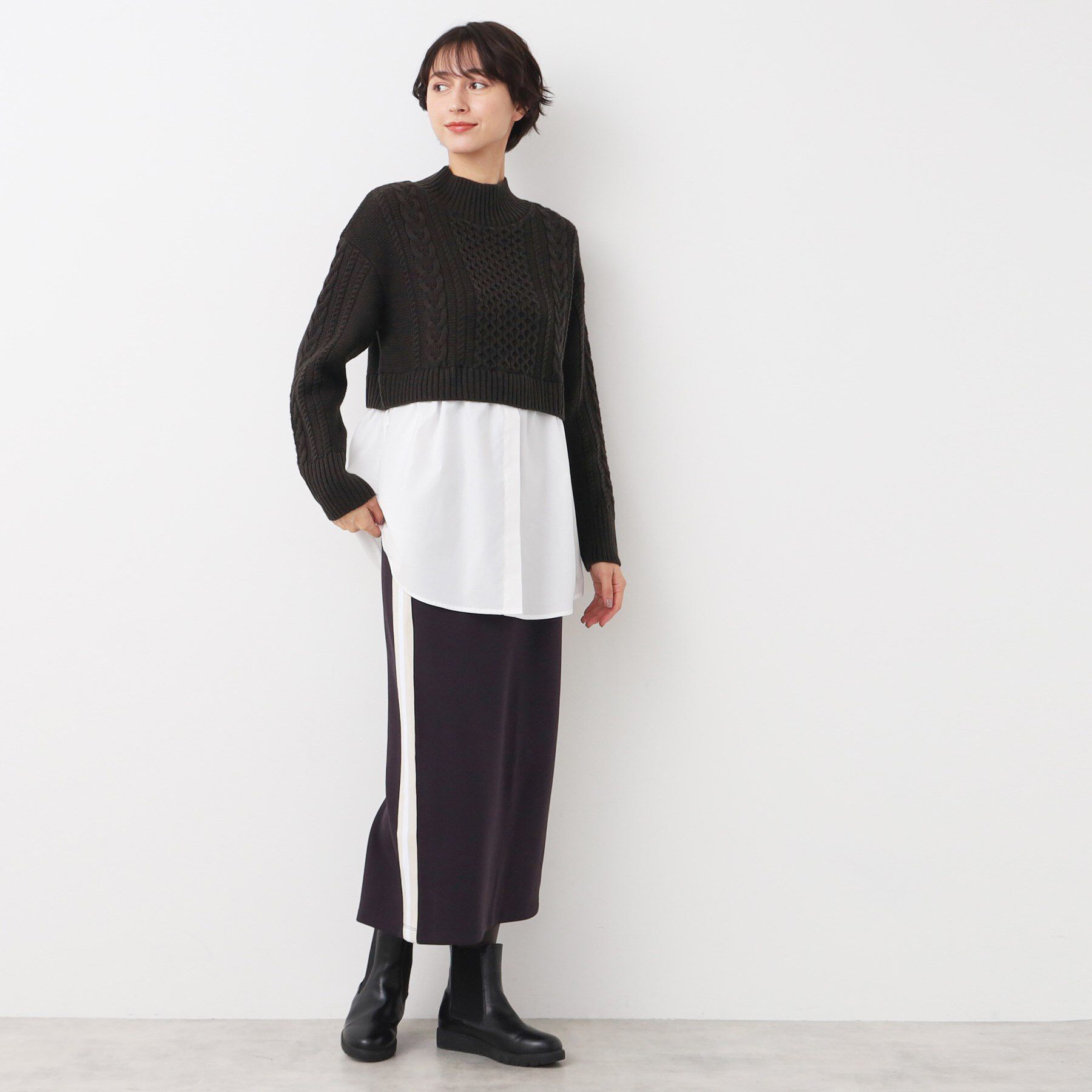 Dessin「【洗える】シャツ付きレイヤードケーブルニット」|ニット・セーター|