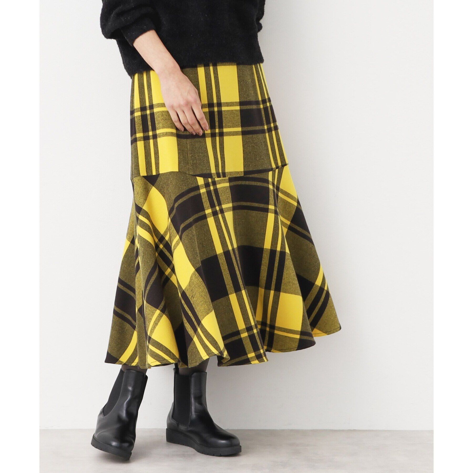 Dessin「【後ろゴム・洗える】起毛チェック柄切り替えフレアスカート（XS～L）」|スカート|