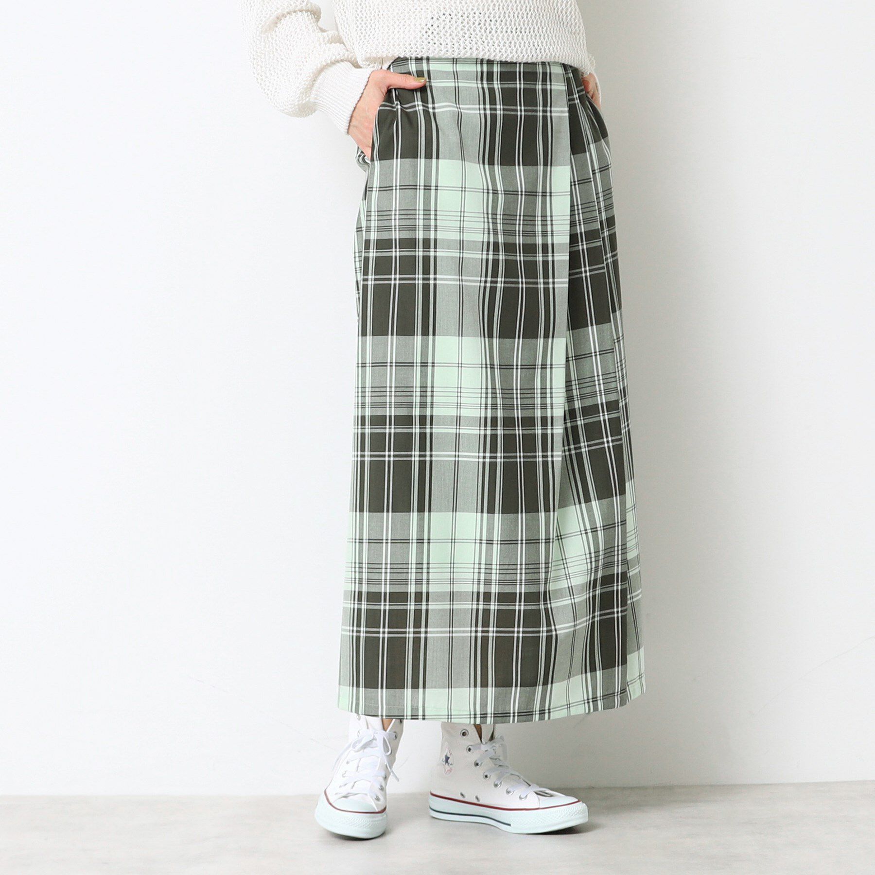 Dessin「【後ろゴム・洗える・4サイズ展開】映えチェック柄タック入りスカート（XS～L）」|スカート|ミントグリーン(22