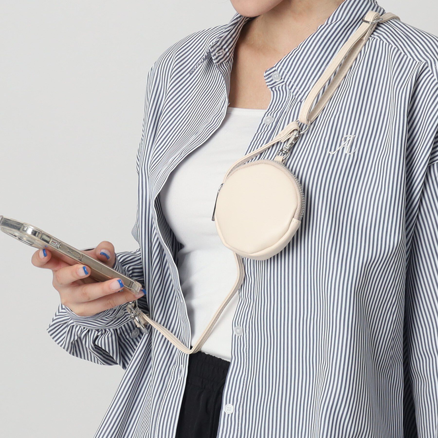 Grandedge「丸ポーチ付き合皮スマホショルダー」|ストラップ|