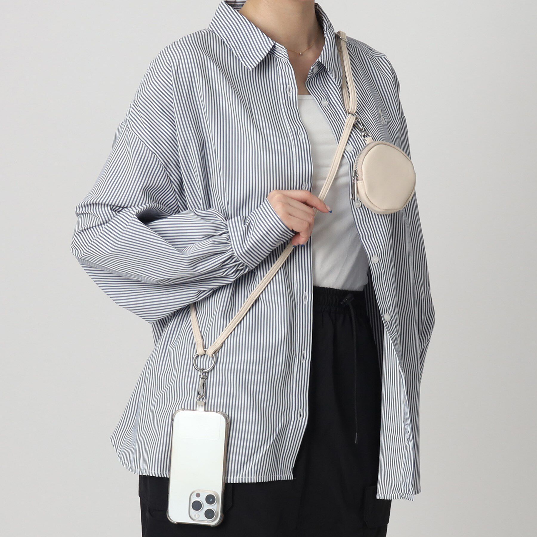 Grandedge「丸ポーチ付き合皮スマホショルダー」|ストラップ|