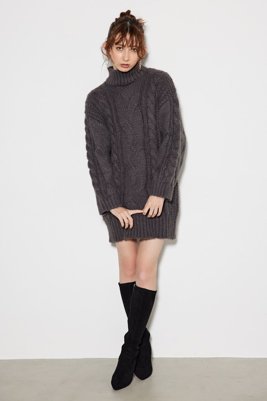 rienda「ケーブルデザインknit ミニ OP」|ワンピース|D/GRY3