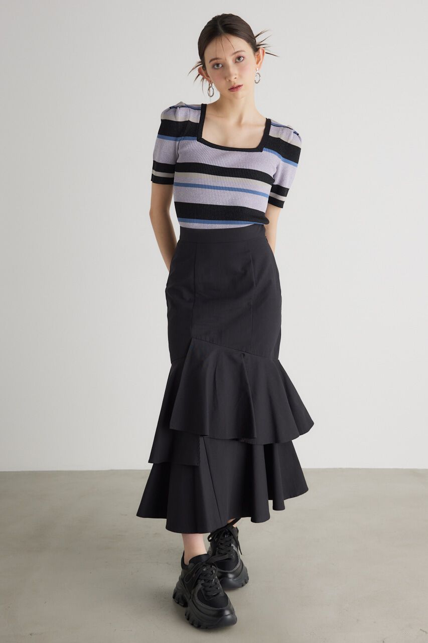 rienda「アシンメトリーレイヤードJ/WマーメイドSK」|スカート|BLK