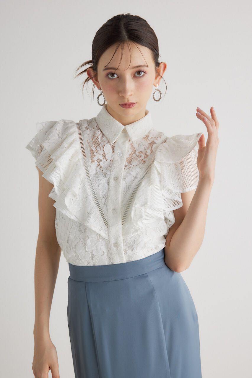 rienda「メッシュレースコンビフリルBLS」|シャツ・ブラウス|WHT