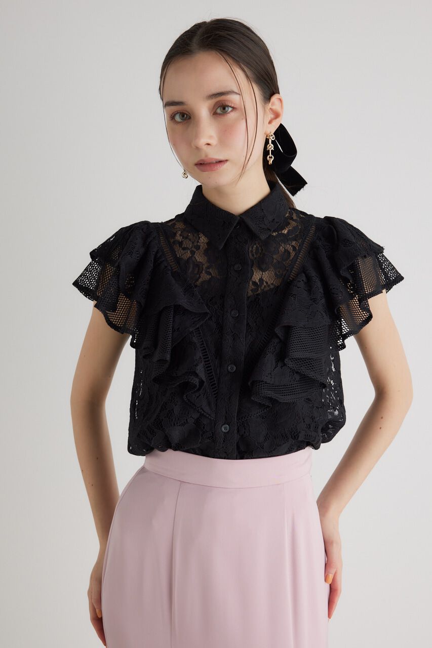 rienda「メッシュレースコンビフリルBLS」|シャツ・ブラウス|BLK