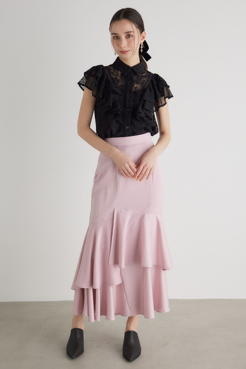 rienda「メッシュレースコンビフリルBLS」|シャツ・ブラウス|