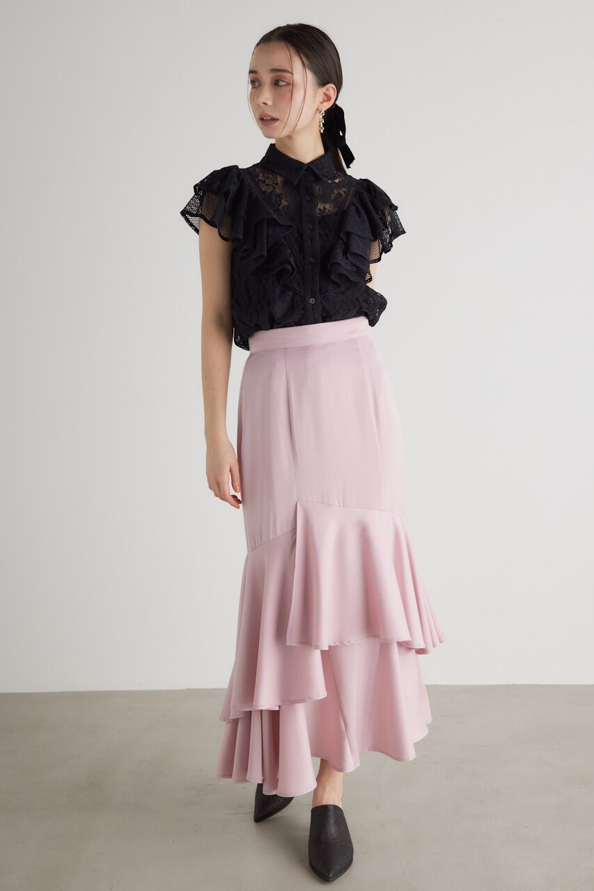 rienda「メッシュレースコンビフリルBLS」|シャツ・ブラウス|