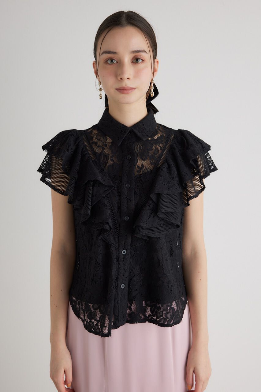 rienda「メッシュレースコンビフリルBLS」|シャツ・ブラウス|