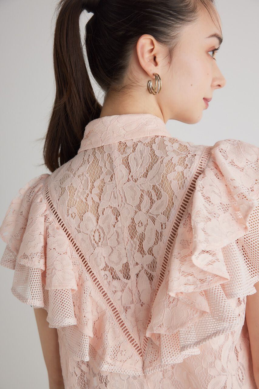 rienda「メッシュレースコンビフリルBLS」|シャツ・ブラウス|