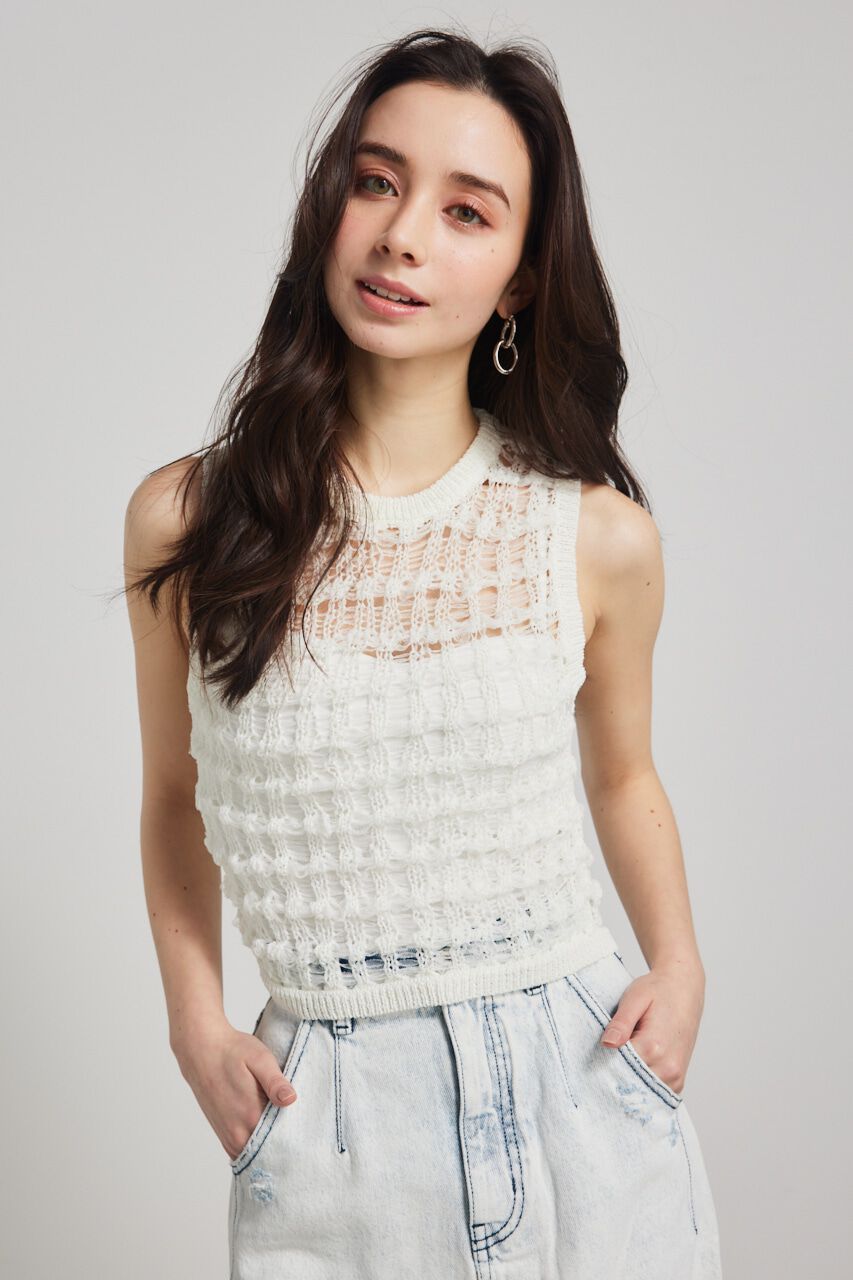 rienda「メッシュヤーンKnit TOP」|タンクトップ|