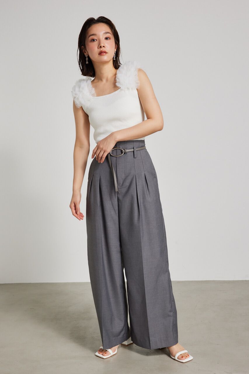 rienda「ショルダーチュールコンビKnit TOP」|タンクトップ|