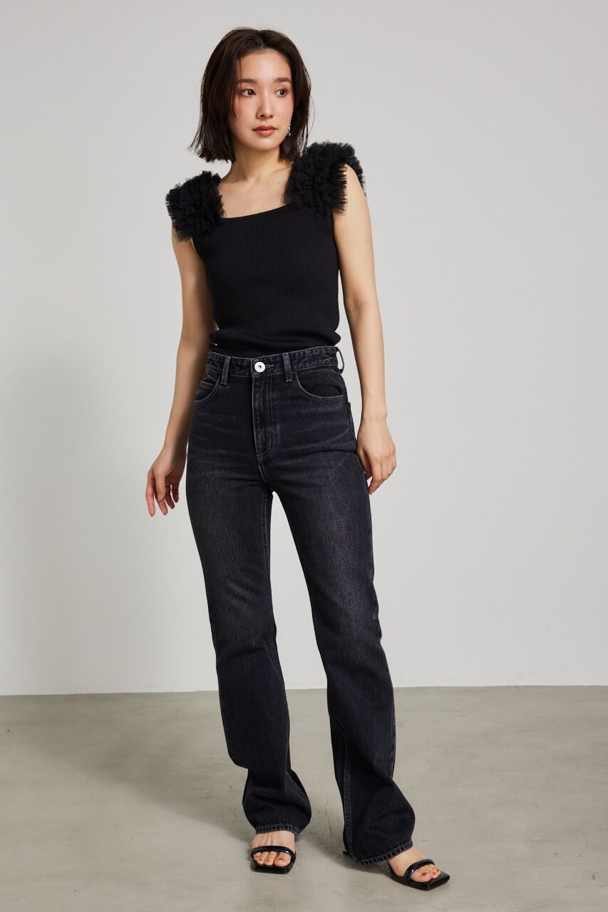 rienda「ショルダーチュールコンビKnit TOP」|タンクトップ|