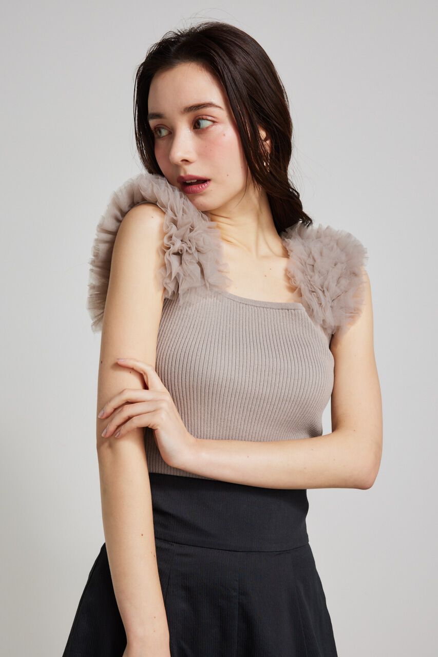 rienda「ショルダーチュールコンビKnit TOP」|タンクトップ|