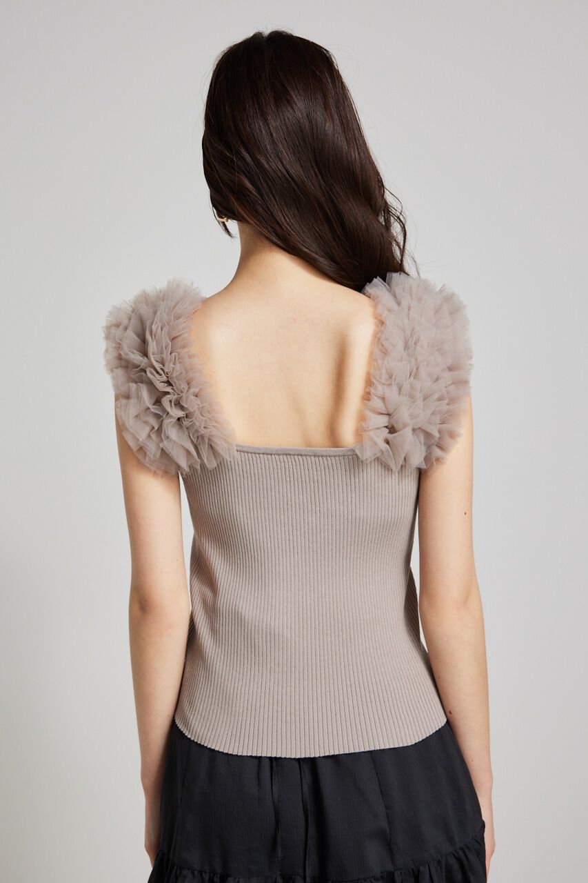 rienda「ショルダーチュールコンビKnit TOP」|タンクトップ|