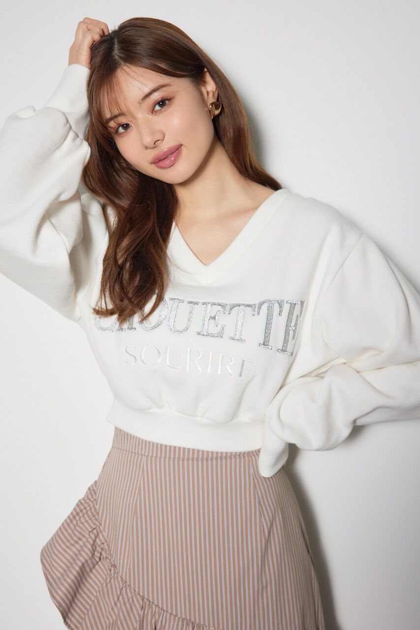 rienda「Vネックショートスウェットトップス」|Tシャツ・カットソー|WHT