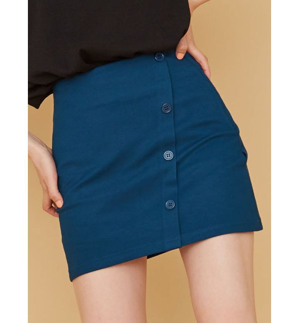 EMODA「ラインボタンミニスカート」|スカート|ブルー