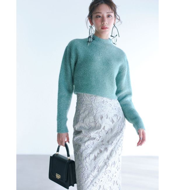 MERCURYDUO「フィルムシャギーボトルネックニット」|ニット・セーター|グリーン