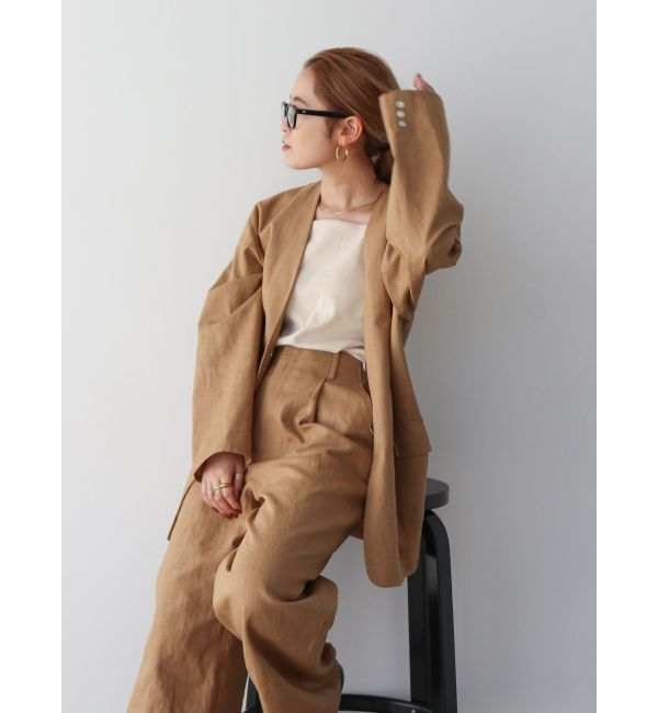 Ungrid「リネン混ノーカラージャケット」|その他|ベージュ