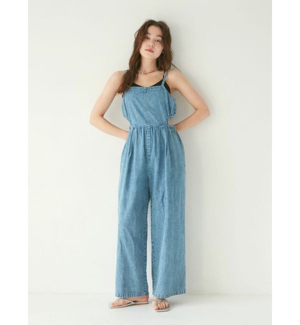 Ungrid「サイドオープンデニムサロペット」|オールインワン|