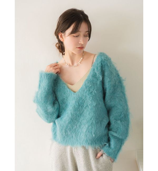 Ungrid「Vネック起毛ルーズニット」|ニット・セーター|